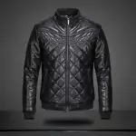 veste philipp plein leahter cuir pas cher lattice noir